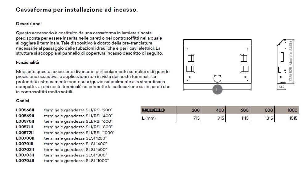 Cassaforma in lamiera zincata per installazione L00568II